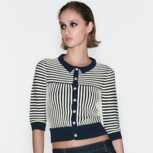 Zara Navy and White Striped Top
